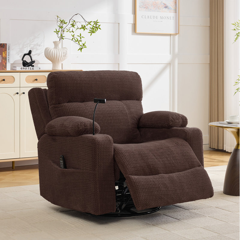 41"W Dual Motor Power Swivel Rocker Glider Recliner with Massage and Heat,Adjustable Headrest and Armrest Storage, Brown
