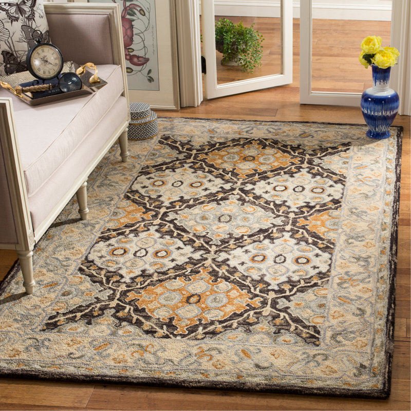 Tapis oriental beige / brun en laine / coton touffeté à la main Vahakn, Rectangle 5 pi x 8 pi
