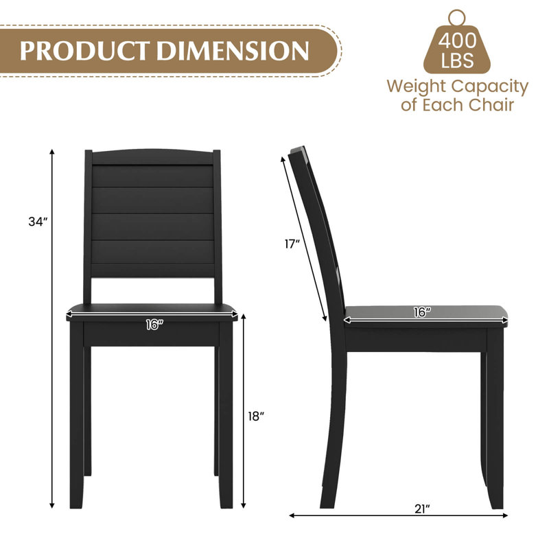 Lark Manor™ Armless Wood Dining Chair Set Of 2 With Rubber Wood Legs Curved Backrest Kitchen, Black