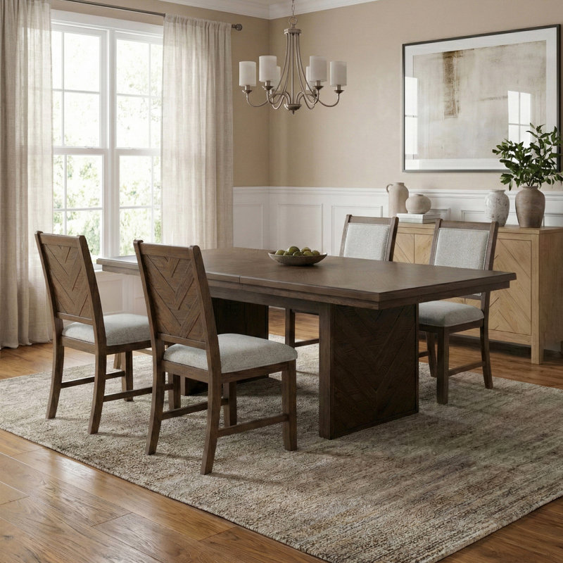 Ensemble de table de salle à manger extensible 5 pièces Gamino, Brun, 5 pièces: table, 4 chaises