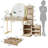  Makeup Vanity Desk With Round Mirror And Lights, 5x Magnifying Makeup Mirror, Dressing Table W/power Outlets, Doorshelves & Adjustable Storage,natural-1865196887