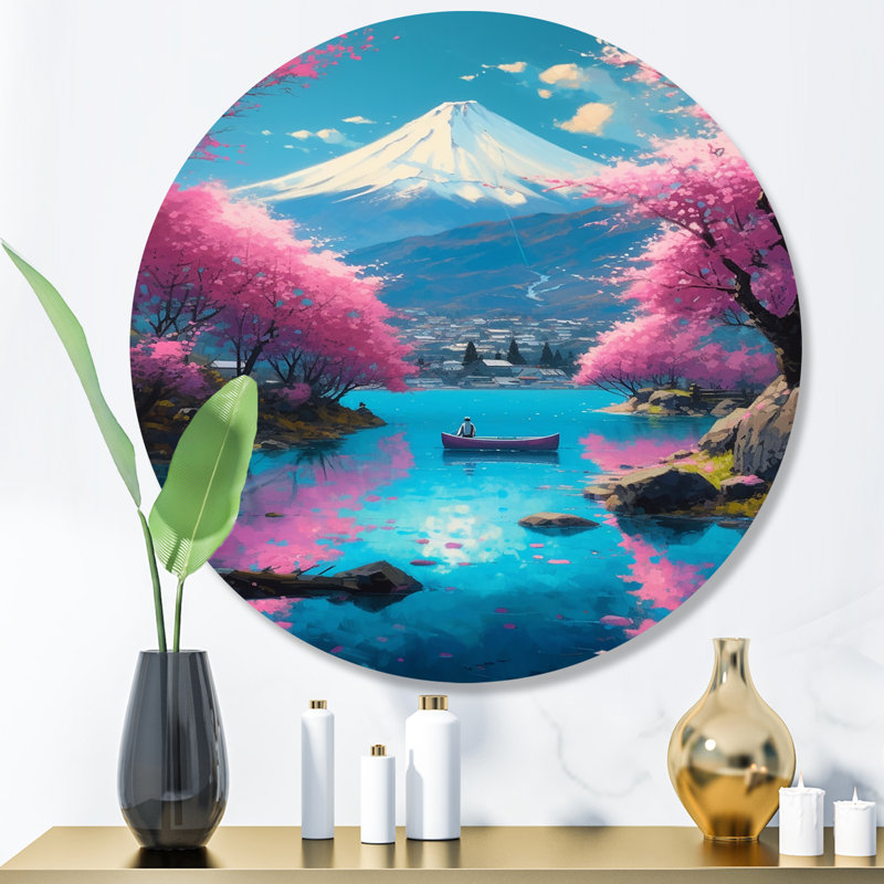 «Cherry Blossom Lake I», art mural rond en métal, H 23 po x l 23 po x P 1 po
