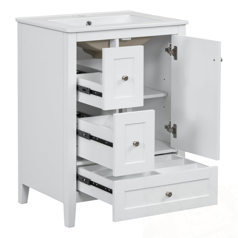 Meuble-lavabo avec lavabo, tiroir de rangement et tablette réglable, Blanc