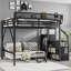 Lit mezzanine double avec escalier, lit mezzanine double en métal avec tablettes de rangement, lit mezzanine haute avec garde-robe pour enfants, noir (Old Skuw2580s00037)-1398557021