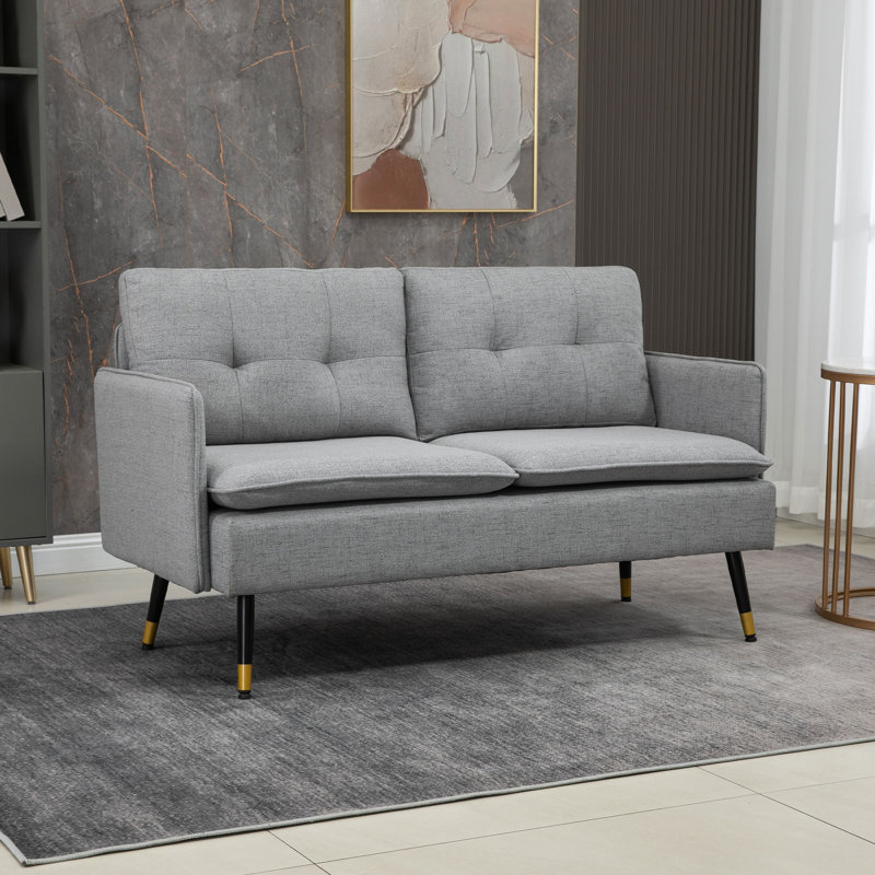 Tobergill 2 Seater Linen Look Tufted Sofa, Grey 