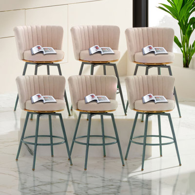 Swivel Upholstered Metal Tufted Modern Bar Stools (Set of 6)