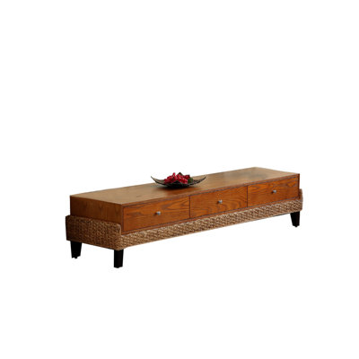 Chinese style solid wood rattan TV stand