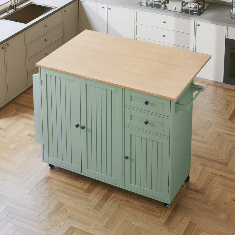 Sagrario Solid Wood Top Kitchen Island, Green