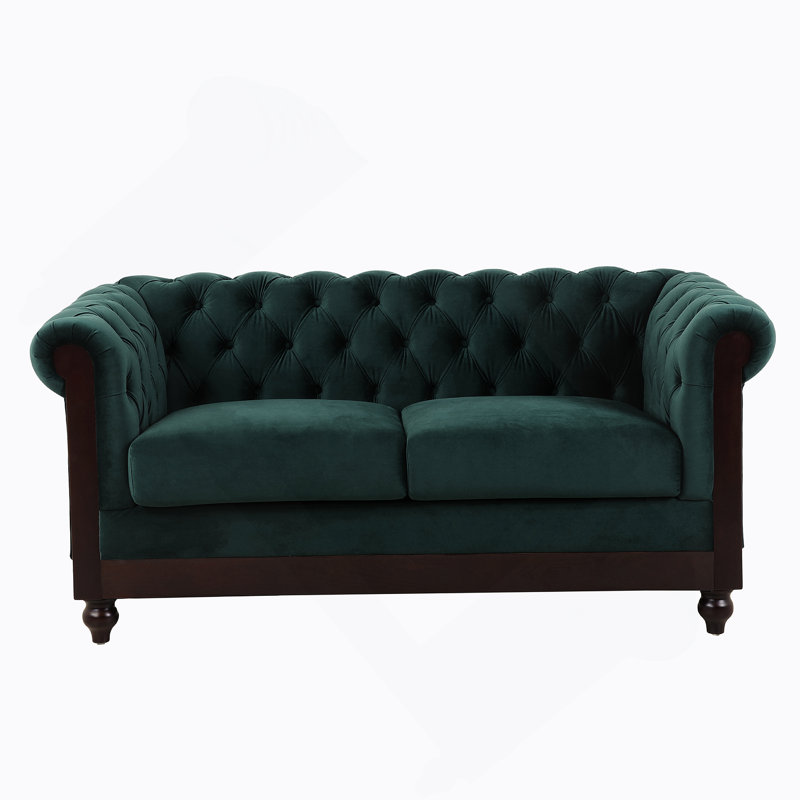 Canapé rembourré en velours avec bouton capitonné, Vert foncé