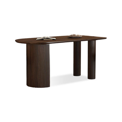 Retro Nut-Brown Half-circle Solid Wood Dining Table