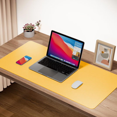 Protecteur de coussin de bureau en cuir, tapis de souris antidérapant, tapis de bureau pour ordinateur portable, tapis de souris de bureau, buvard de bureau en cuir imperméable, bloc-notes de bureau pour le bureau et la maison (jaune XXL, 47,2 po x 17 po)
