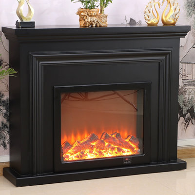 Black Solid + Manufactured Wood Electric Fireplace
