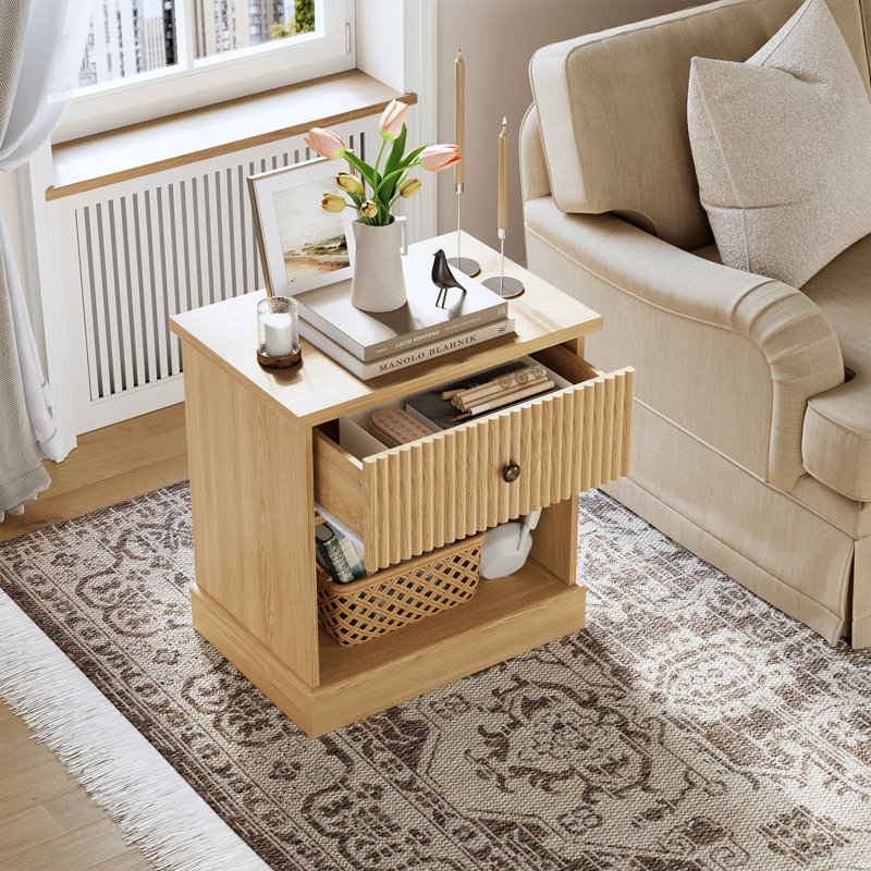57.7cm W Solid Wood Bedside Table, Yellow