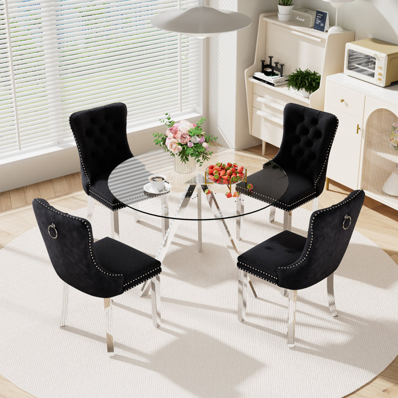 Table de salle à manger ronde pour 4, Noir, H 30 po x l 39 po x P 39 po