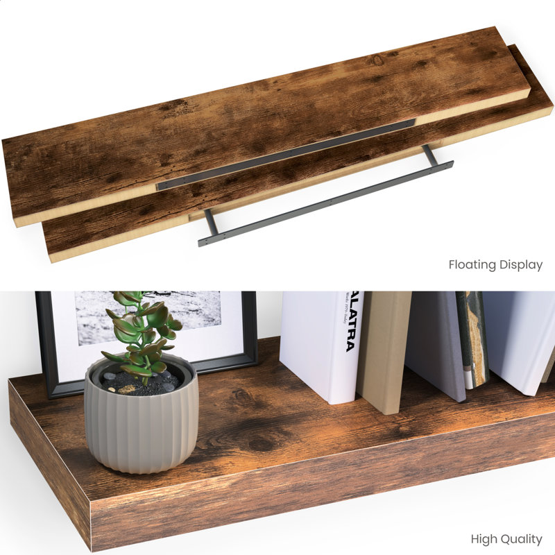 Miami 48" W x 8" D Floating Shelves Set with Invisible Wall Mount Brackets, Brown