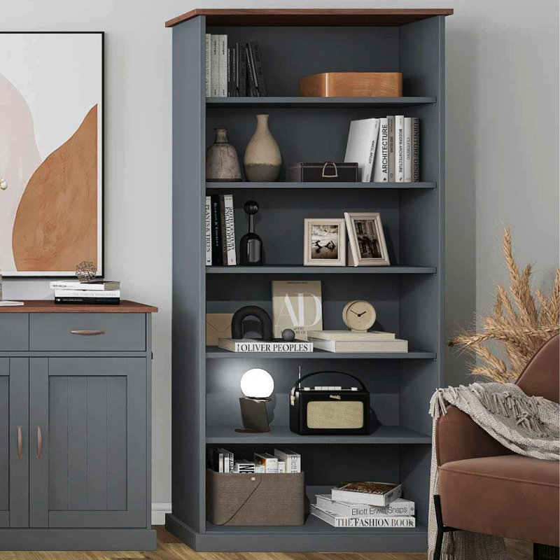 Pierro 190cm H x 90cm W Solid Wood Standard Bookcase, Grey/Sepia