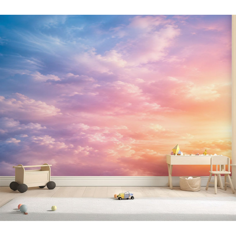 Papier peint adhésif auto-adhésif à motif de nuages arc-en-ciel amovible pour salon Chambre H 69 po x l 96 po, 69" L x 96" W