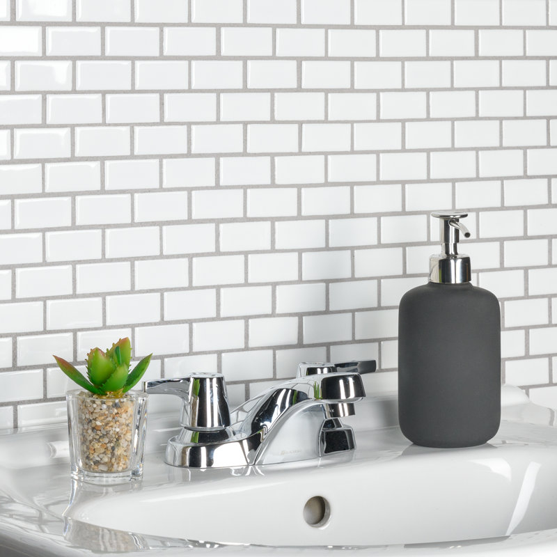 Hudson Subway White 11-3/4" x 12" Porcelain Mosaic Tile, Blue