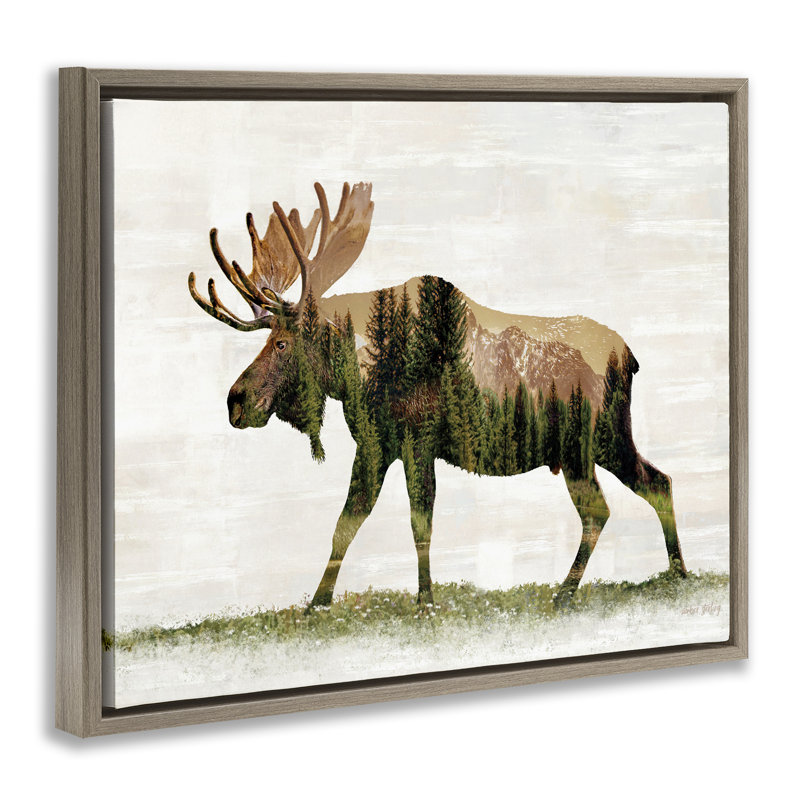 "Forest Forest Moose", art mural encadré par Amber Sterling, Cadre flottant orme Montalcino, H 25 po x l 31 po
