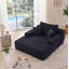 Méridienne convertible noire, canapé-lit en velours côtelé avec accoudoirs larges, coussins décoratifs et porte-gobelet, aucun assemblage requis