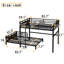 Lit superposé en métal / lit mezzanine en métal et lits plateforme en métal, avec clôture de sécurité surélevée, bois rétro-894500893