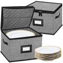 popoly Lot de 2 boîtes de rangement en porcelaine de 30,5 cm de large x  20,3 cm de haut, boîte de rangement pour vaisselle et assiettes avec 24