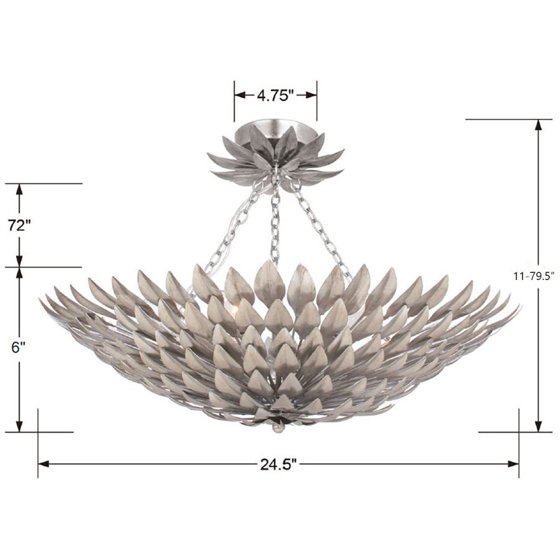 Broche 6 Light Semi Flush Mount, Silver, 6 Lights, 6'H x 24.5"W 24.5"D