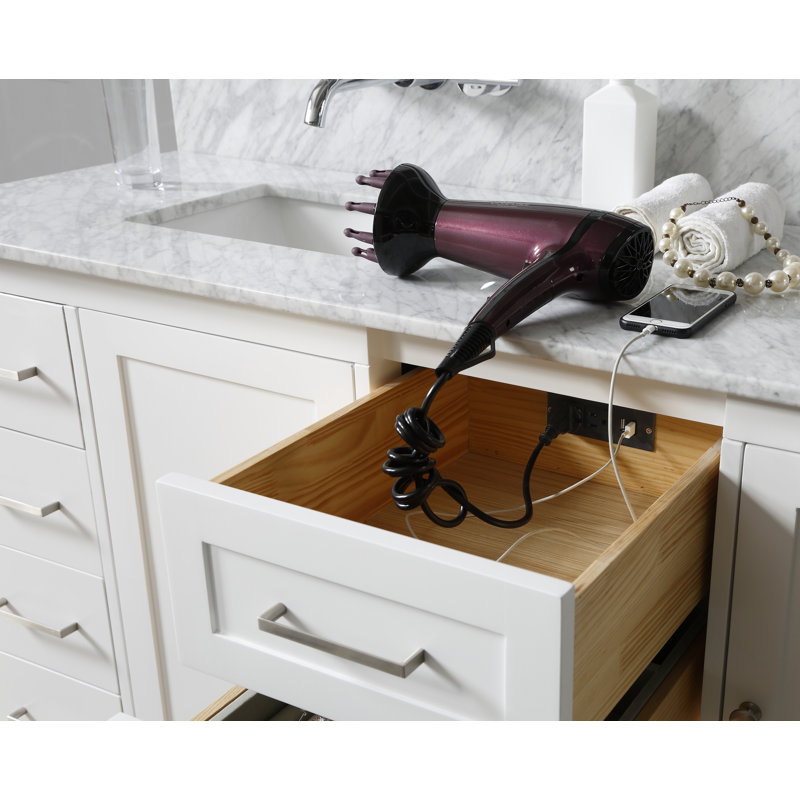 Ensemble de meuble-lavabo double de 72 po pires Ultimate Shutter Premium, Configuration du tiroir central - quatre tiroirs