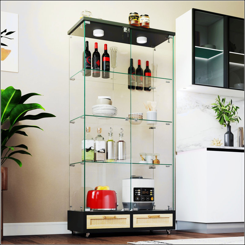 Vitrine moderne en verre, Naturel/noir