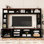 Meuble audio-vidéo de 95,5 po avec tablettes pour livres de 80 po et moins, meuble télé moderne avec armoires, portes en verre trempé et tablettes réglables pour le salon