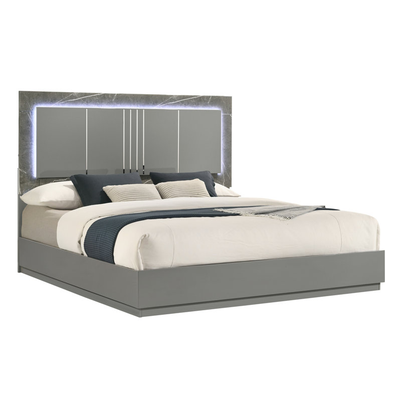 Lit Elara - marbre bicolore ultrabrillant avec laque à DEL, pieds en métal