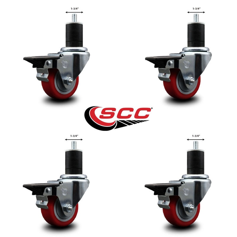 Ensemble de roulettes extensibles en polyuréthane pivotant de 3 po et 1 3/4 po avec frein SCC