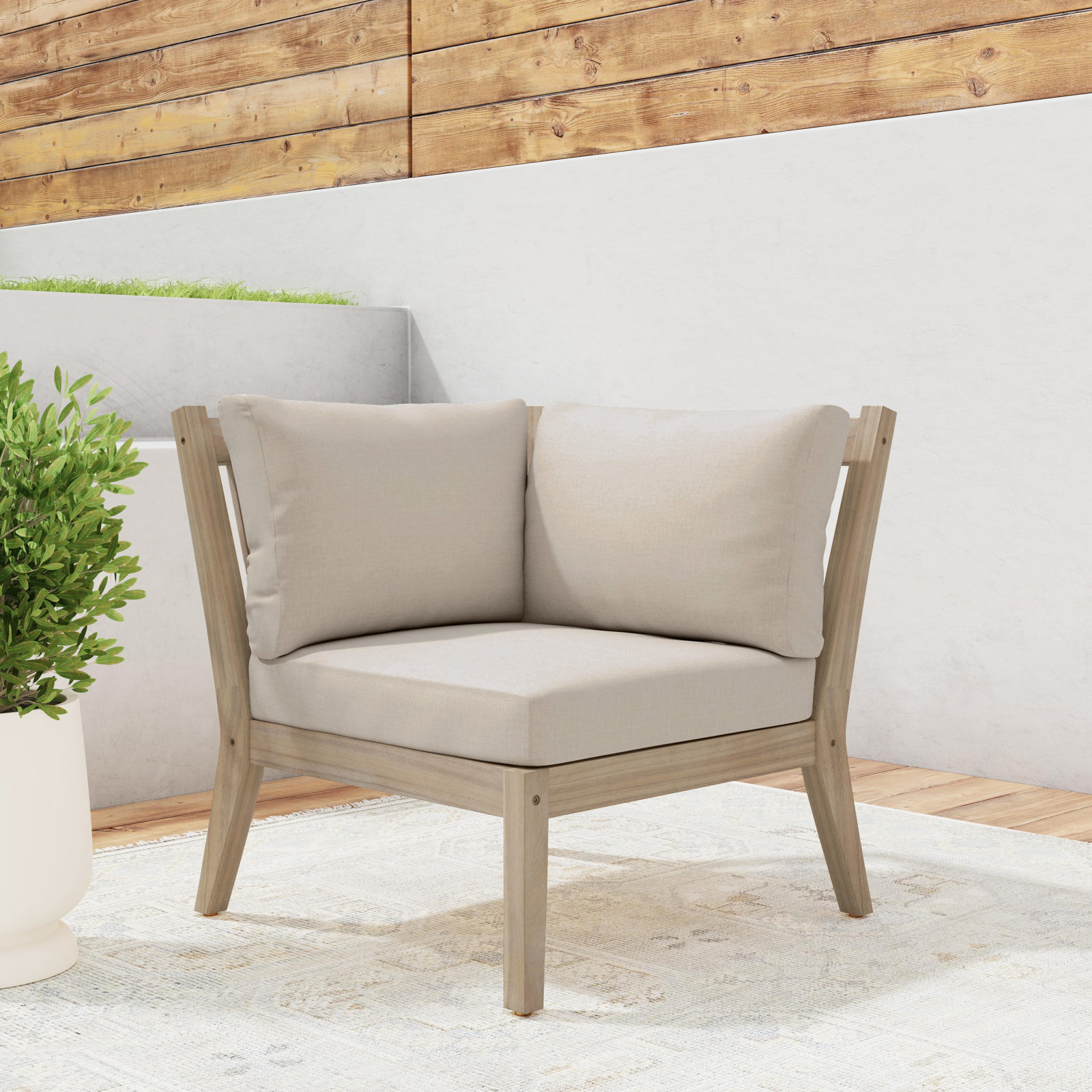 Amina Acacia Patio Lounge Chair, Beige