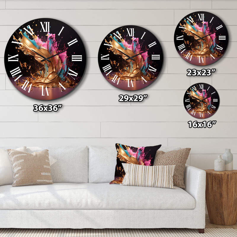 Horloge murale abstraite Sudden Joy - rose et or abstrait II, Très grand
