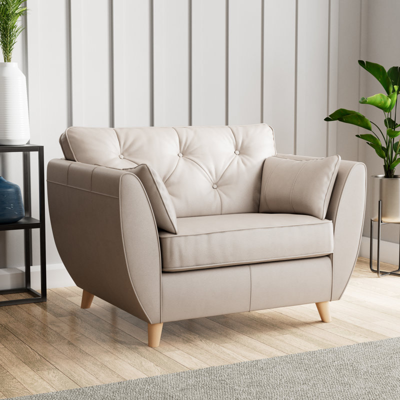 Marylin Upholstered Full Grain Leather Armchair, Cloud Grey, Light Wood