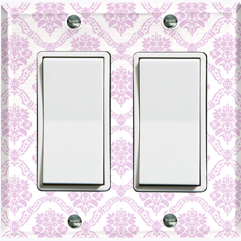 Plaque murale à 2 interrupteurs à bascule Elegant Damask, Rose / blanc