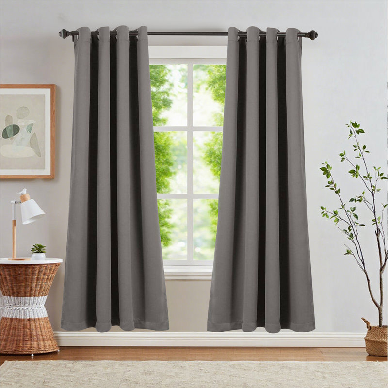 Rideau de luxe en plume avec sangle suspendue (ensemble de 2), Gris, L 42 po x L 45 po