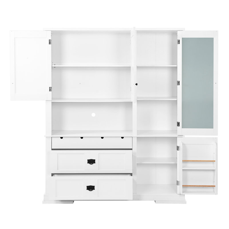 Très grand armoire de cuisine sur pied 63,3 "avec rehausse, 3 tiroirs, tablette à micro-ondes et tablettes réglables - ivoire
