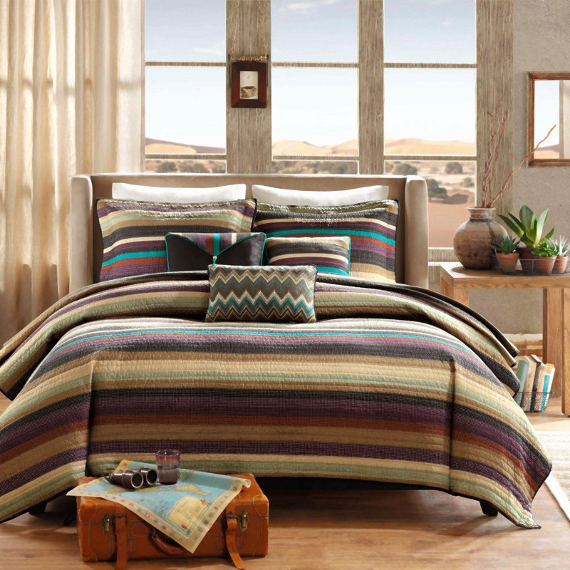 Microfiber Reversible Striped Quilt Set Multi Twin/Twin XL