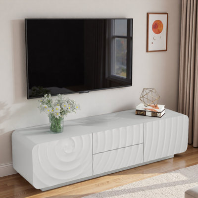 Unique Spiral Wave Design Tv Stand With Storage Cabinets And 2 Drawers