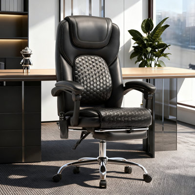 Fauteuil de bureau ergonomique avec chauffage et massage, hauteur réglable, repose-pieds inclinable et rétractable, massage lombaire à 6 points