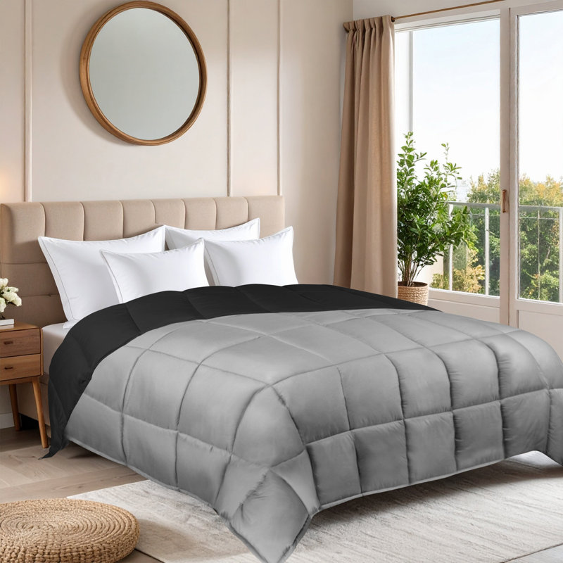Blue Nile Mills Reversible Solid Down Alternative Comforter Duvet Insert, Black/Gray, Full Comforter