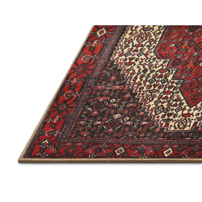 Tapis traditionnel rouge / crème, Rectangle 5 pi x 7 pi