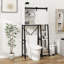 Armoire de rangement au-dessus de la toilette, tablettes de salle de bain au-dessus de la toilette avec porte de grange coulissante, tablettes réglables et support de rangement latéral