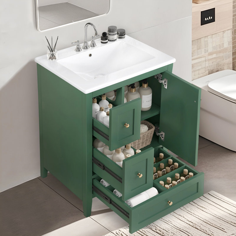 Meuble-lavabo autoportant 24 po avec lavabo en céramique 24 po, Vert