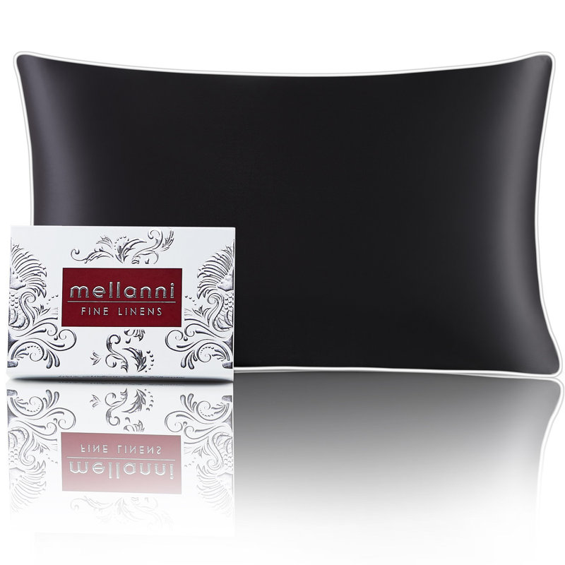 Taie d'oreiller en soie 20 x 26 Mellanni, Grand lit, Noir / blanc