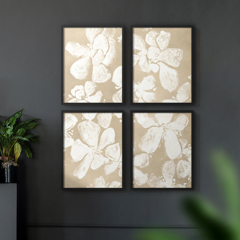 Ghost Petal I Framed Print - Set of 4, Black, 14" H x 44" W