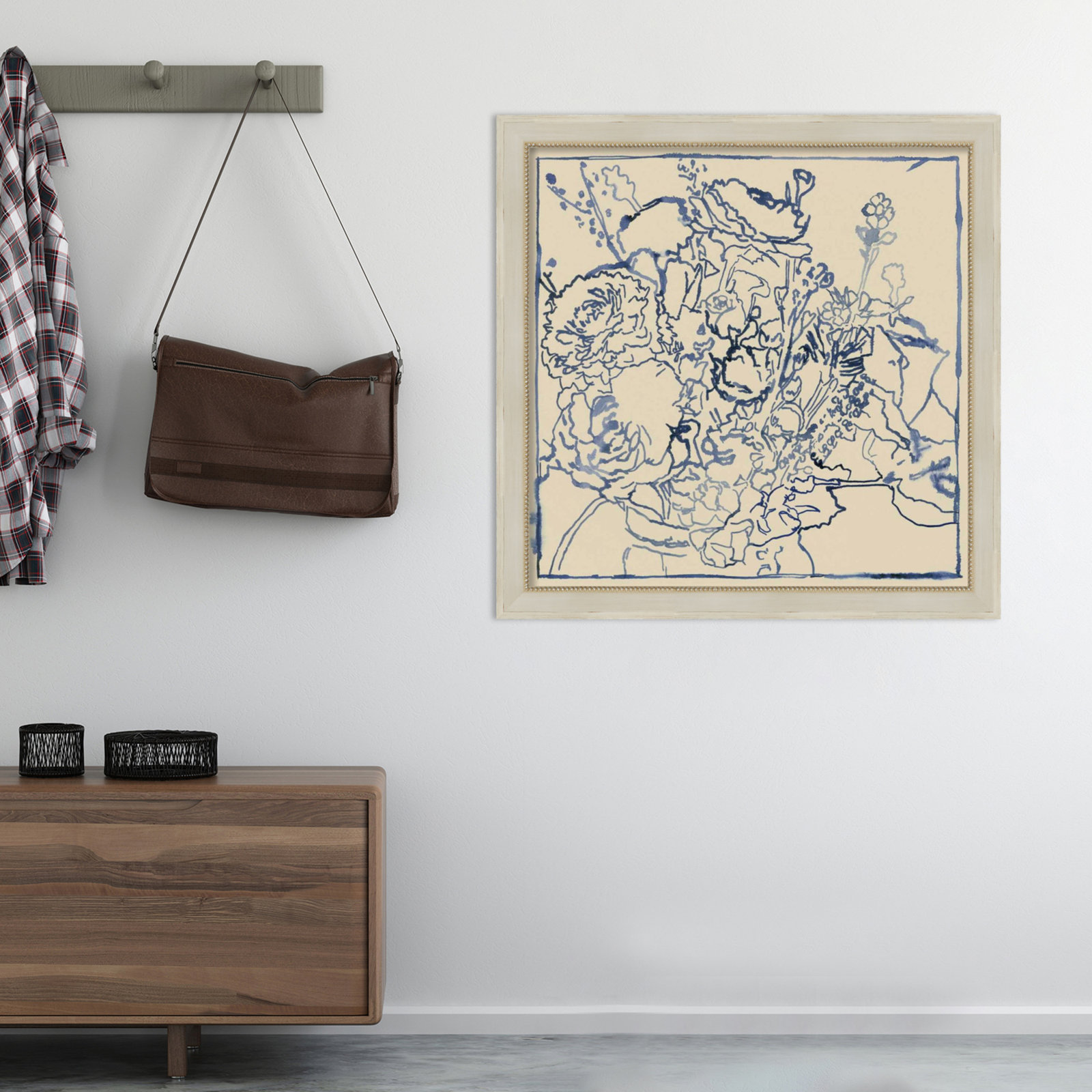 Indigo Floral Sketch I Print, Cream, 36" W x 36" H