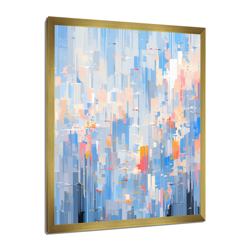 "Blue Pink Interlocking Perspectives", reproduction d'art sur toile, H 32 po x l 16 po x P 1 po, Cadre doré à une seule photo