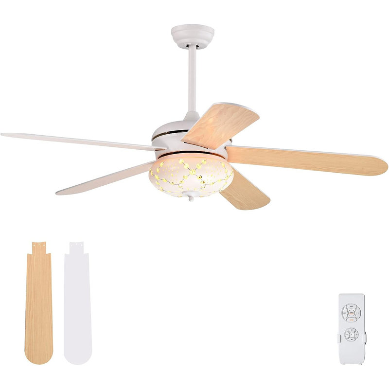 Pyburn Ceiling Fan with Light Kit, Natural brown, White